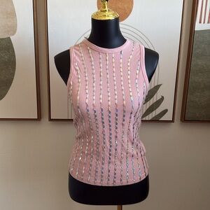 Lizette Collection Pink Sleeveless Top with Sequin Stripes